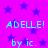 A static image with a bright purple background filled with dark blue stars, displaying repeated cyan text "ADELLE! by ic." in pixelated font.