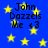 Blue background with yellow stars and repeated text "John Dazzels Me <3" in black pixelated font.