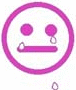 Three pink circular emoticons with sad expressions, tears, and varying mouth shapes on white background.