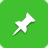 Green square background with white pixelated pushpin icon centered on it.