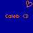 Blue background with orange pixelated text and symbols: 'Caleb <3' repeated twice and a heart symbol above.