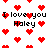 Red pixel hearts and black text reading "I love you Haley" repeated across a white background with no visible animation changes.