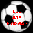 Pixelated soccer ball icon with red text reading LCU #15 MORGAN overlaid on black and white panels.