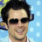 repeated identical images shows a person with dark hair and sunglasses against a light blue background with white stars, while pink hearts appear in different positions across the frames