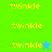 Pixelated yellow text 'twinkle' appears on green and blue backgrounds with two star icons in different positions.