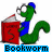 Green worm-like creature with blue cap and glasses reading red book with white pages, blue text on cover, blue lower text banner.