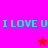 Pixelated cyan text "I LOVE U" on bright pink and red backgrounds with a small red star in the top-right quadrant.