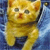Static 50x50 pixel icon of a yellow cartoon cat with orange accents against a blue background, rendered in low-resolution pixel art style.