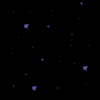 Black background with scattered blue star-like shapes and a solid gray rectangle in the bottom right corner.