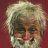 Static pixelated image of a person with light-colored hair against a solid reddish-brown background.