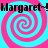 Four identical spiral patterns in cyan and pink with black text reading "Margaret~!" repeated across the top and bottom edges.