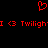 Red pixelated heart symbol above repeated red text reading 'I <3 Twilight' on black background.
