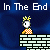 A 3x3 contact sheet of an animated pixel art icon showing a character with antlers on a brick structure against a blue background, repeating the phrase "In The End" at the top of each frame.