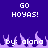 Pixelated text 'GO HOYAS!' and 'by: olana' on purple background with flame-like shapes.
