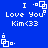 Blue background with white pixelated text and symbols arranged in a pattern, showing repeated elements including 'I -' followed by square shapes and 'Love You Kim<33'