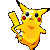 Two pixelated Pikachu figures with yellow bodies, red cheek circles, and black-tipped ears stand side-by-side against a gray background.