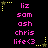 Black background with pink text listing names and 'life<3' in three vertical , each bordered by yellow star-shaped corner decorations
