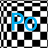 Blue 'Po' text on a black-and-white checkered background with gray grid lines.