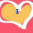 A static image of three yellow hearts with white outlines on a pink background, each containing blue text.