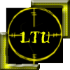 A 5x5 contact sheet of animated AIM buddy icons featuring yellow crosshair designs with text variations including "LTU" and "Bravo," some displaying "Squad" in later frames, all on black backgrounds with glowing yellow borders.