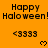 Orange background with repeated "Happy Halloween!" text, three <3333 symbols per , and small heart icons below each symbol