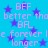 Blue background with purple stars and repeated light purple text reading "BFF better tha BFL e forever le longer" in a pixelated style.