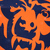 Pixelated orange and dark blue icon with abstract shapes resembling a stylized face or mask, featuring curved lines and solid blocks.
