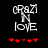 Pixelated text 'CRAZI N LOVE' in white with red heart symbols below on black background, showing animation change between frames.