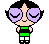 Pixel art character with black hair, purple glasses, green shirt, white pants; nine variations show subtle facial expression and eye state changes.