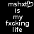 Pixelated text on black background with 'mshxt' and heart symbol in first frame, transitioning to 'mshxt' without heart in second frame.