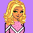 Pixel art cheerleader icon with pink and white outfit, blonde hair, green eyes, holding a megaphone on purple background with text "so what if i cheer?"