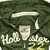 Green hoodie with white and yellow text, featuring a white tag and white drawstring, displayed in a