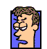 Four cartoon character head portraits in blue-bordered frames against gray background, each with distinct facial features and expressions.