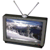 Four television sets with antenna displays showing different snowy landscapes, each screen featuring distinct winter scenes.