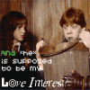 Two characters in brown robes stand side-by-side against a wooden background, with text below reading "And 'he' is supposed to be my Love Interest?".
