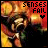 Pixelated image with warm orange and red background, stylized text reading 'SENSES FAIL' in black block letters, a small heart symbol below the text.