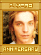pixelated portrait icons with golden borders, each labeled '1 YEAR' and 'ANNIVERSARY', showing a person in various poses