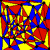 Four distinct abstract geometric patterns arranged in a , each with unique color schemes and black line divisions