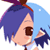 Pixelated anime-style character icon with blue hair and brown eyes, featuring a partial face view against a light blue background.