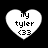 Four heart-shaped icons with white fill and black outlines, each containing text 'ily tyler <33' on a black background.