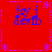 Red background with blue pixelated text and purple decorative elements arranged in a pattern