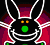 Animated icon features a black rabbit-like creature with white outlines, green nose, and yellow eyes against red and black background with text elements.