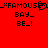 Red background with black pixelated text and symbols arranged in a pattern, featuring repeated phrases and asterisks