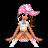 Pixel art contact sheet showing two frames of a cartoon girl in pink and white outfit with brown hair, wearing sunglasses and a polka-dot cap, standing against black background.