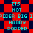 Pixelated text reads 'ITS NOT SPIDER BIG HARRY POPPER' in cyan on a red and dark blue checkered background with diamond-shaped red patterns.