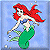 Pixelated 50x50 static icon of a red-haired mermaid with green tail swimming against light blue background, featuring visible dithering and blocky rendering typical of early digital art.