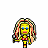 Animated contact sheet of a pixelated character with yellow skin, blue eyes, and multicolored hair performing sequential actions across eight frames.