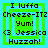 Green and blue pixelated square with text "I luffa Cheeze-IT2 Yum! <3 Jessica Huzzah!" in black, surrounded by nested light-blue squares.
