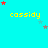 Yellow text 'cassidy' repeated across cyan background with scattered red and gray stars, some partially obscured by a gray rectangle.