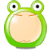 Green frog-shaped icon with large eyes and closed eyelids, showing subtle facial expression changes across frames.